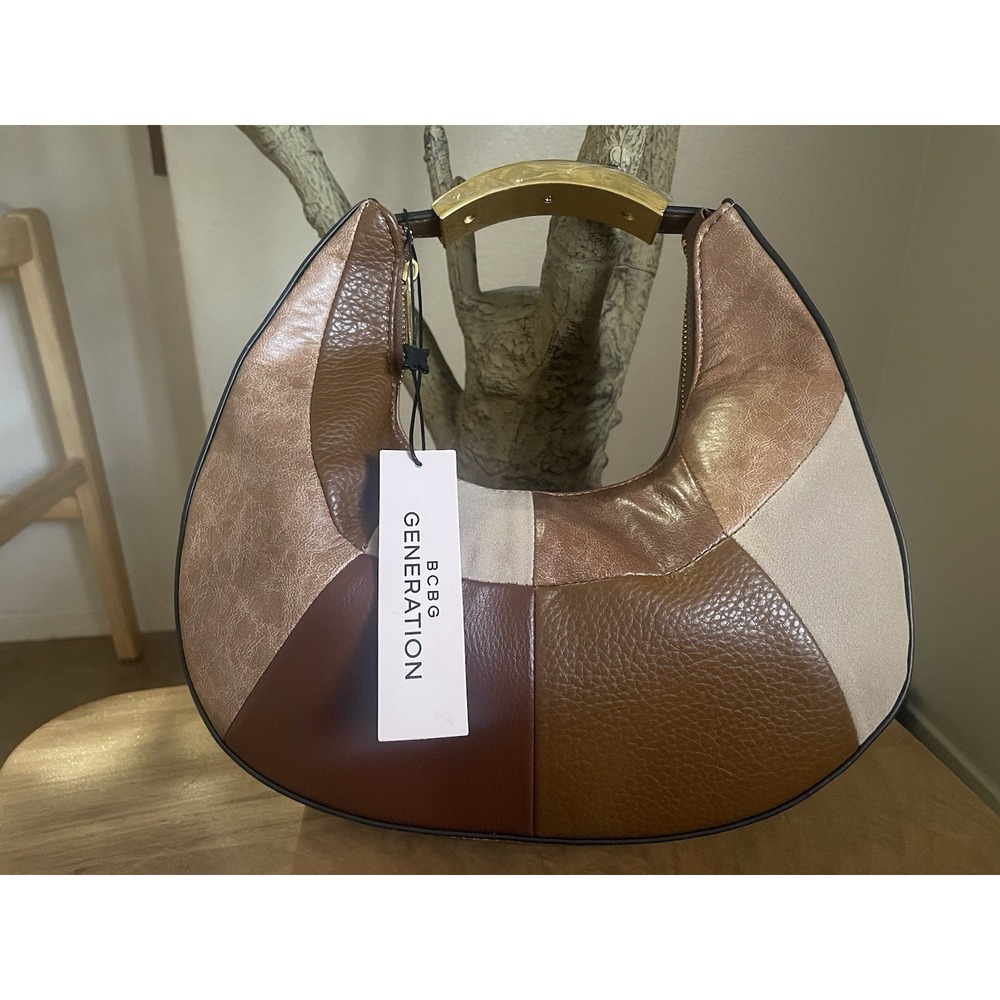 NEW BCBG Generation Patchwork Handbag Brown Purse Leather